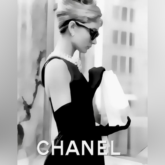 CHANEL & HEPBURN UPCYCLED fashion glam wall art B&W luxury designer home decor - Picture 8 of 8